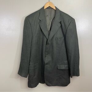 Zino Blazer Men Size 44 Long Green Silk Wool Herringbone Button Classic Academia